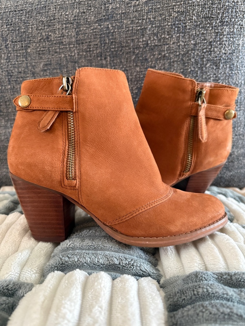 Gianni Bini Cognac Suede Ankle Booties with Side Zippers